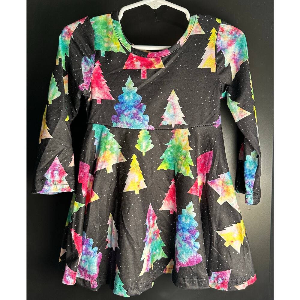 NWT Boutique Baby Girl XS/12-18m Watercolor Christmas Tree Twirl Dress